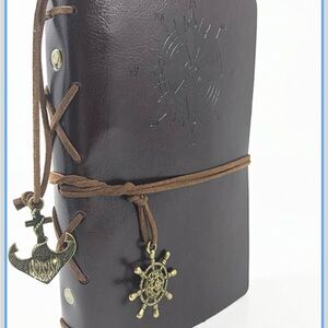 Brown Leather Travel Journal Notebook with Nautical Charms
